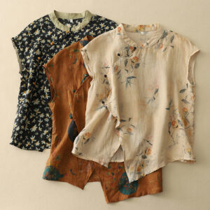 Wholesale Handmade Vintage Chinese Sleeveless Tops for Women – Floral Frog Button Blouses – MOQ 10 Pieces
