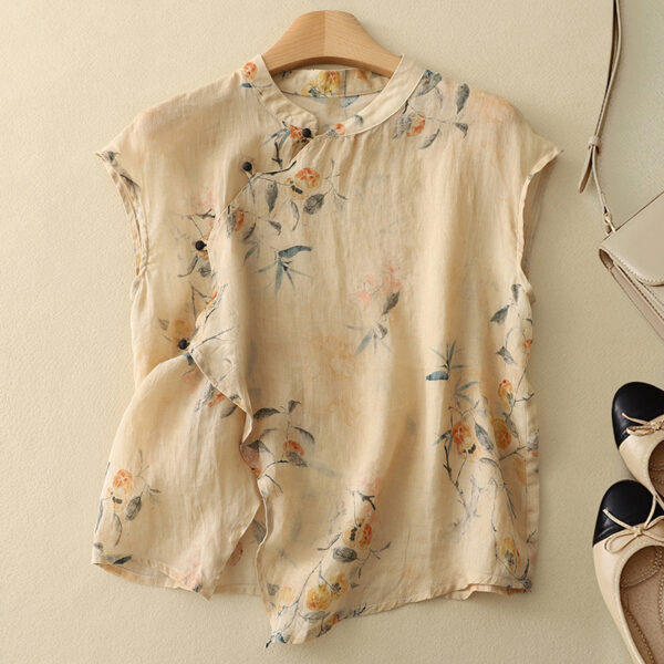 Wholesale Handmade Vintage Chinese Sleeveless Tops for Women – Floral Frog Button Blouses – MOQ 10 Pieces - Image 2