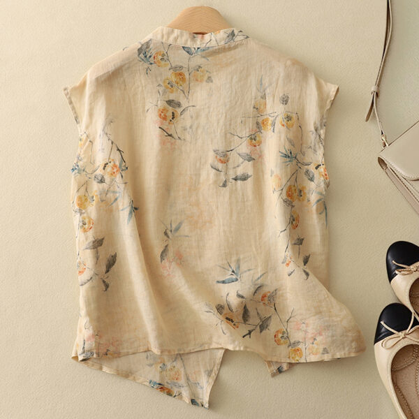 Wholesale Handmade Vintage Chinese Sleeveless Tops for Women – Floral Frog Button Blouses – MOQ 10 Pieces - Image 5