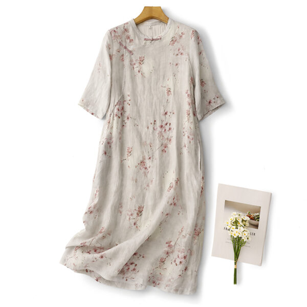 Custom Wholesale Linen Floral Dress for Women | Vintage Loose Fit Cheongsam Style Summer Dress | Handmade-Inspired Natural Cotton Linen Dress – MOQ 10 Pieces 2746 - Image 2