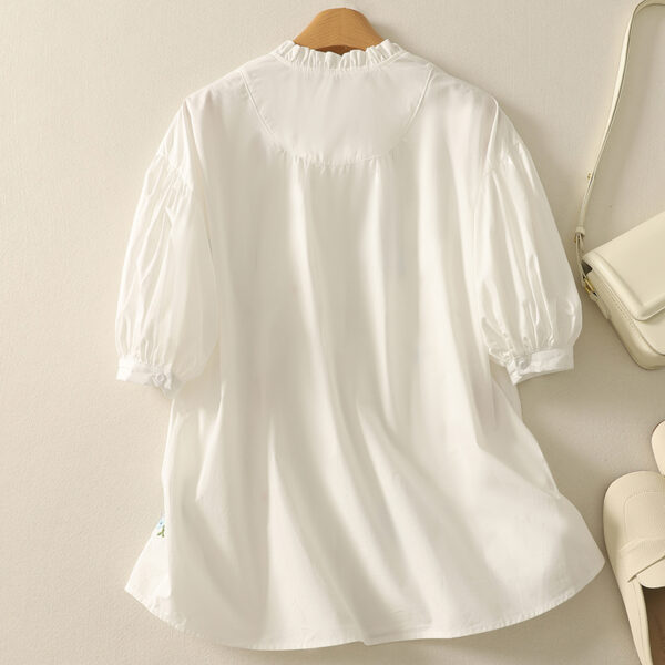 Wholesale Silk-Linen Blouse for Women | White Floral Top with Blue Print | Breathable Lightweight Summer Shirt | Boutique Apparel OEM 2790 - Image 5