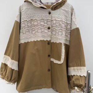 Forest lace patch hooded jacket women's spring new loose and versatile age-reducing literary cotton top