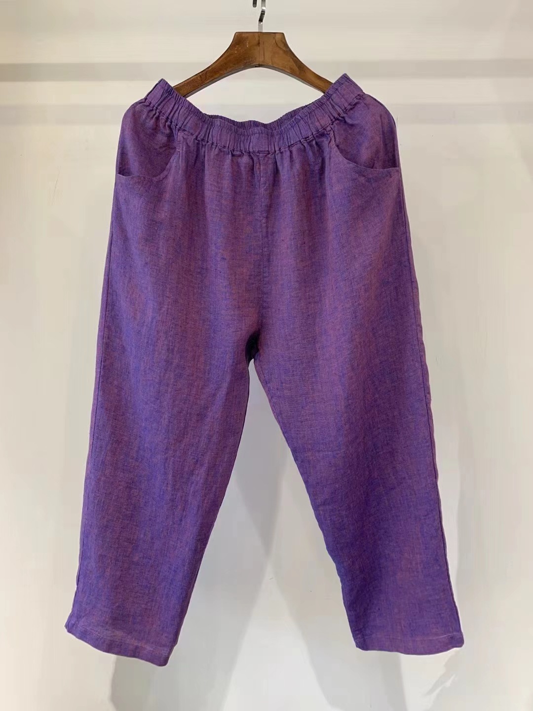 Retro literary linen harem pants women's spring new loose casual versatile slim elastic waist radish cropped pants - Image 4