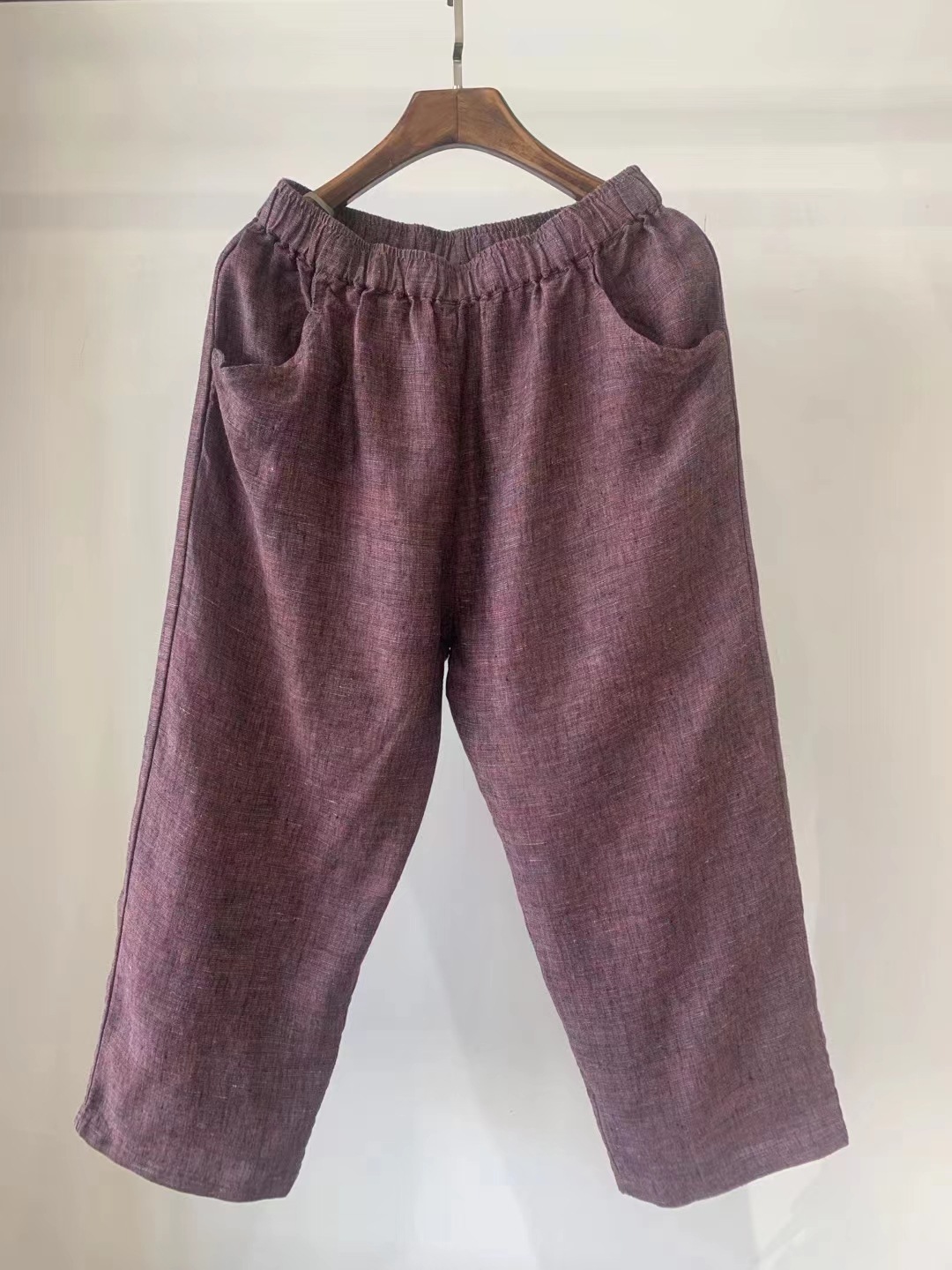 Retro literary linen harem pants women's spring new loose casual versatile slim elastic waist radish cropped pants - Image 2