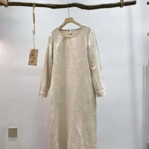 Retro literary jacquard linen cotton dress autumn new loose and versatile niche temperament pullover long skirt