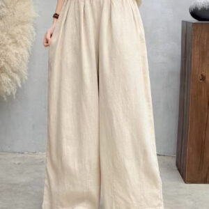 Retro literary linen wide-leg pants women's new summer loose simple and versatile slim straight leg large trousers long pants