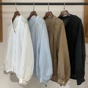 Japanese Tencel ramie zipper jacket women's spring new loose casual versatile drawstring hem sunscreen top for women
