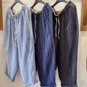Vintage literary striped linen harem pants