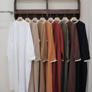 Japanese forest double-layer cotton yarn dress, spring new loose and versatile age-reducing parquet lace collar semi-open buckle long skirt