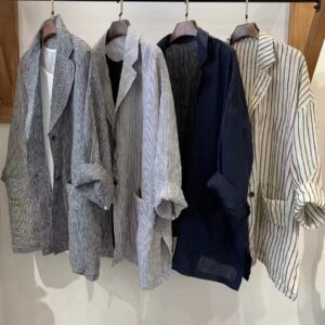 Retro literary linen blazer women's spring new Japanese loose casual versatile old money style sunscreen suit