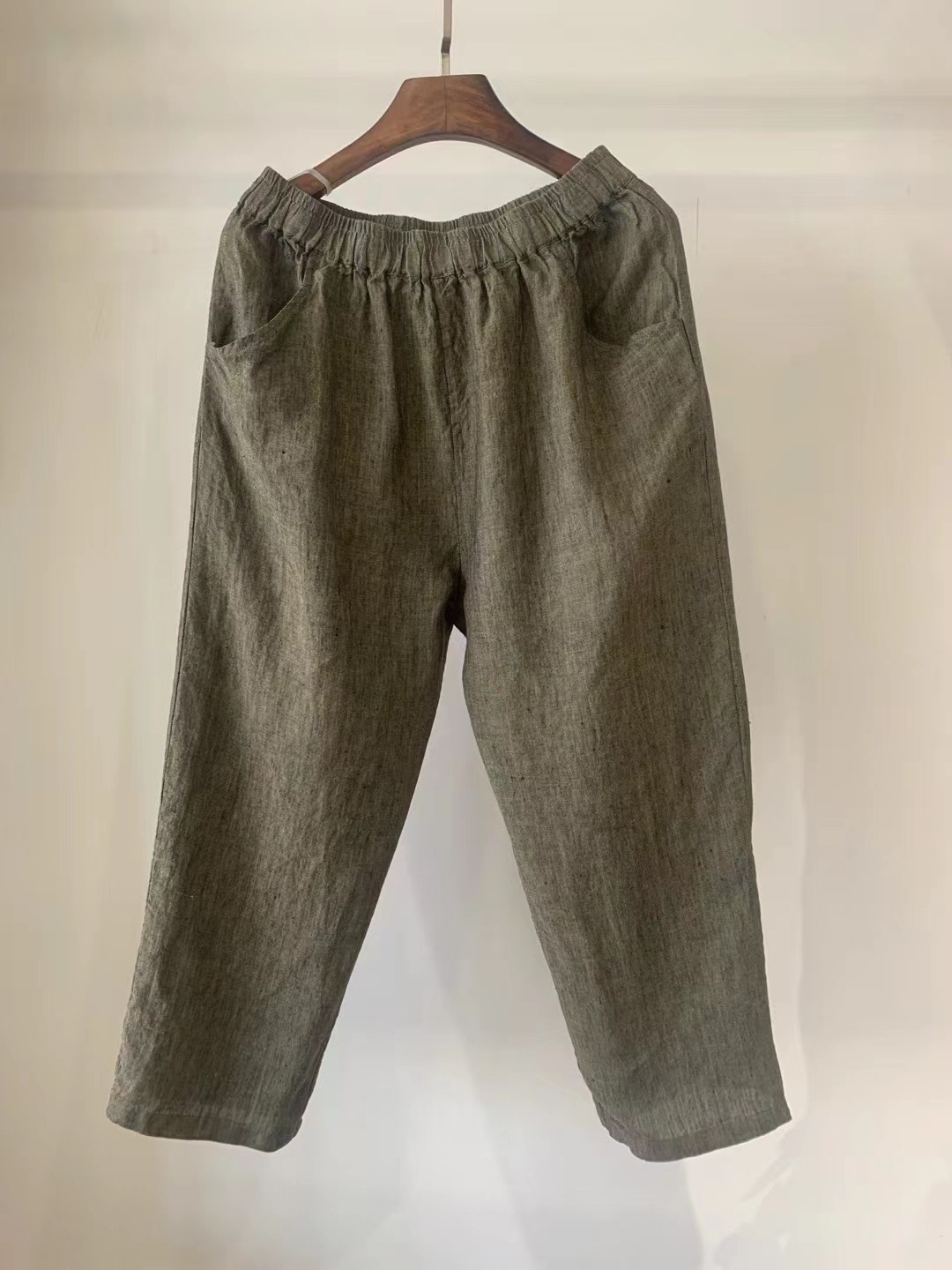 Retro literary linen harem pants women's spring new loose casual versatile slim elastic waist radish cropped pants - Image 5