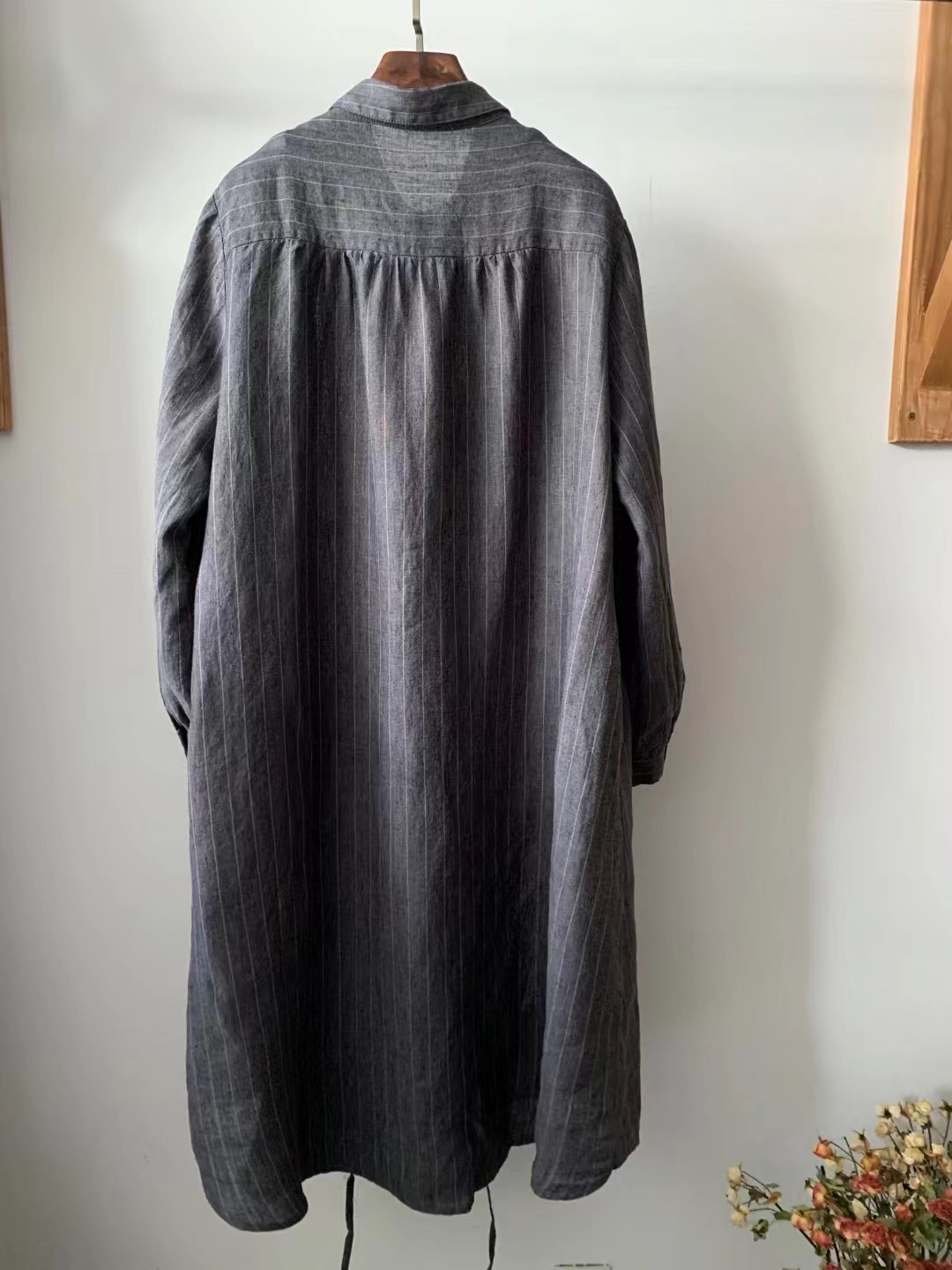 Vintage literary Japanese lapel linen dress spring new loose simple versatile waist tie-up midi skirt - Image 4