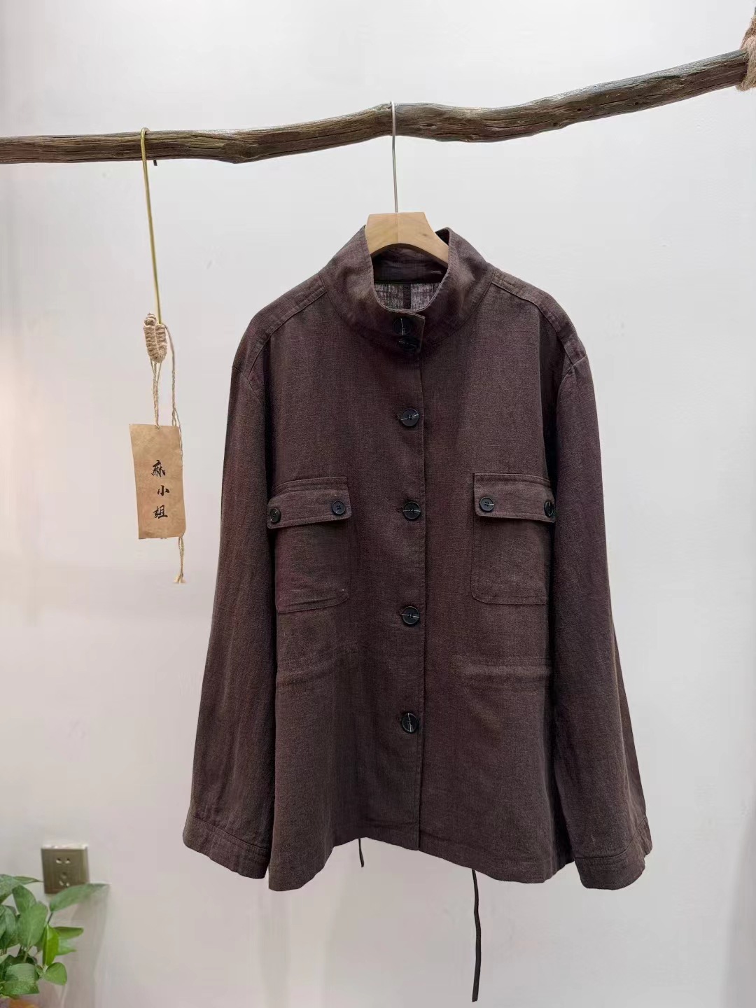 Retro literary and artistic old money style hemp trench coat women's autumn new Pinduo pocket loose and versatile waist tie-up jacket - Image 4